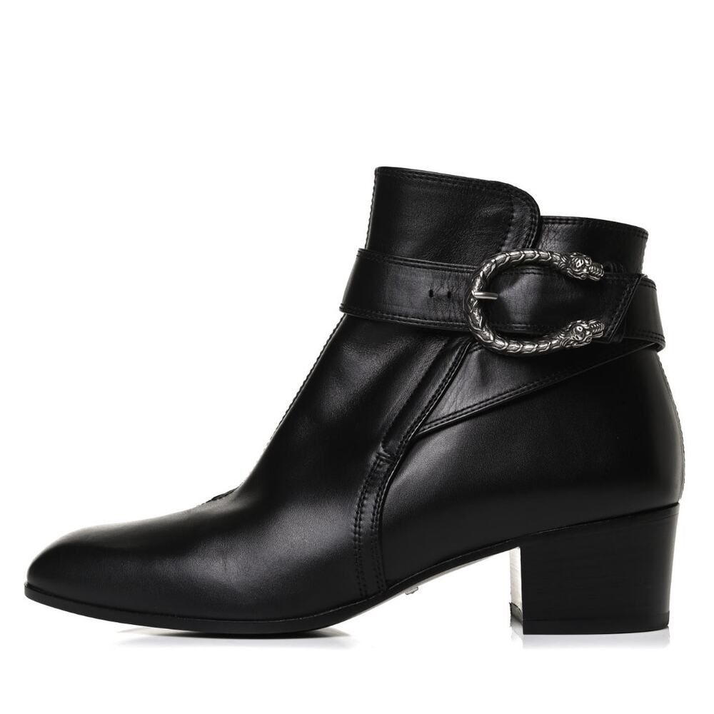 Gucci Dionysus Elizabeth Black Leather Ankle Boots Booties sz 38 / 7.5 8